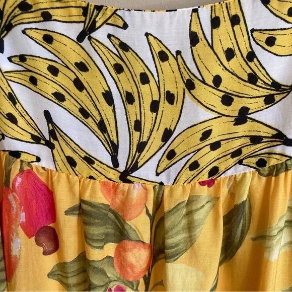 FARM Rio Mixed Prints Patch Maxi Dress Beaded Straps Tropical Fruit Size XL - Picture 8 of 16